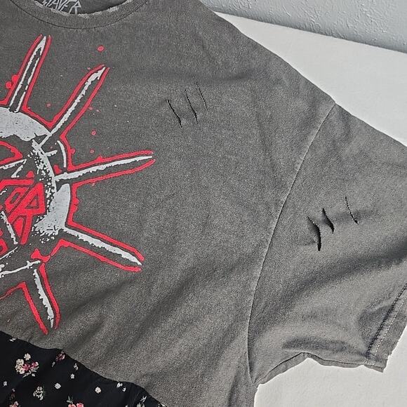 Slayer Metal Band Tshirt‎ Dress XXXL Grey Black Corduroy Floral Ditzy Handmade - Picture 6 of 7